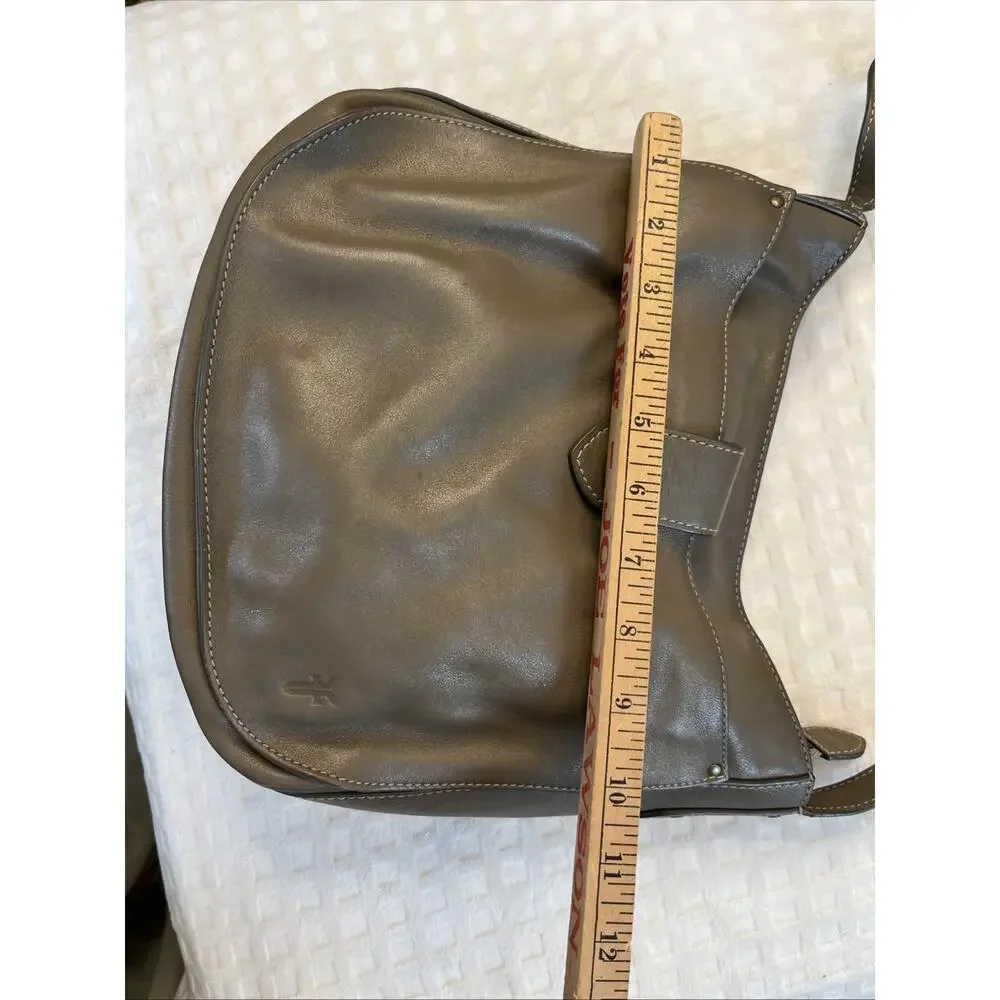 Frye Olivia Large Khaki Leather Crossbody Zip Top Closure Adjustable Strap Boho